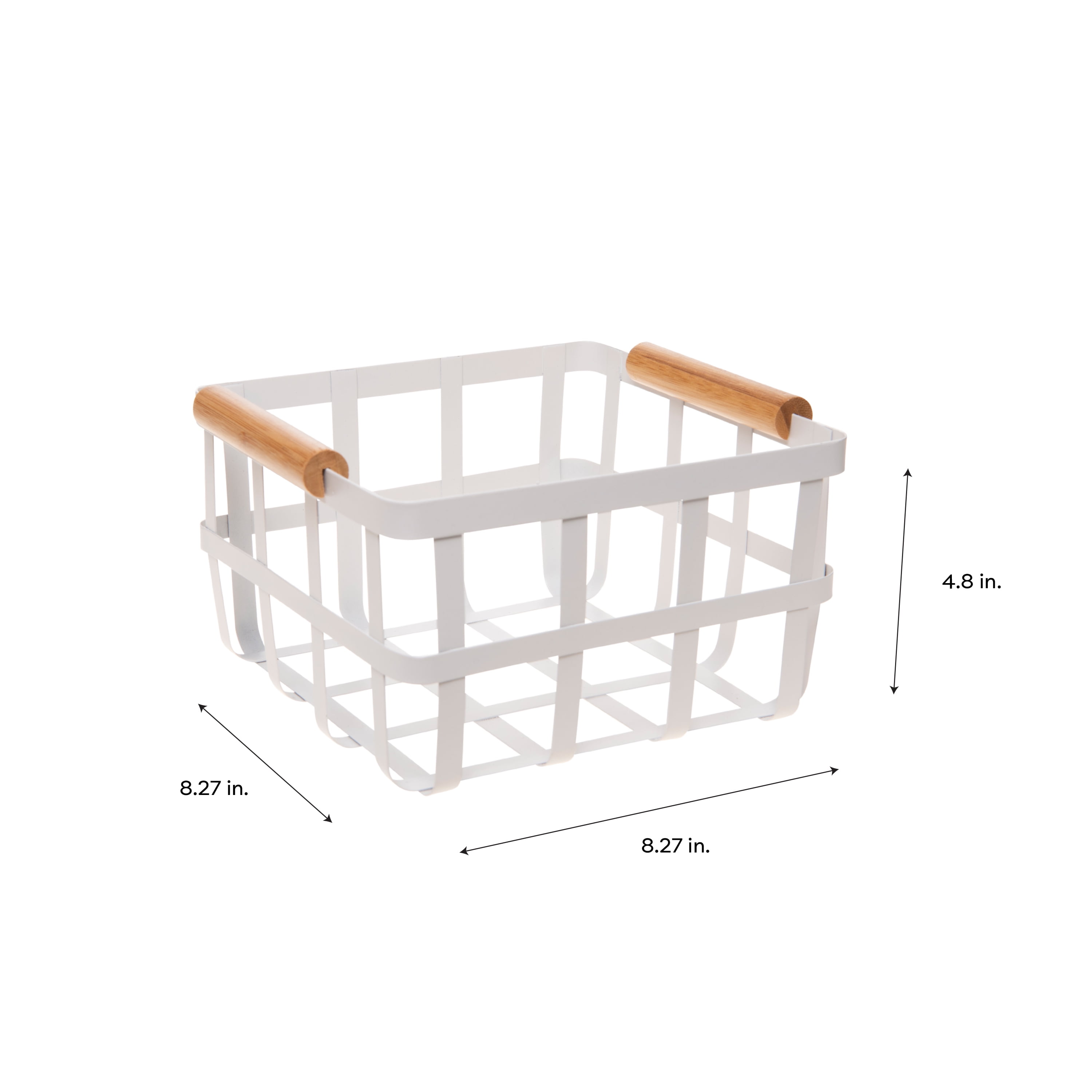 Simplify 2 Pack Square Metal Storage Basket with Bamboo Handles, White