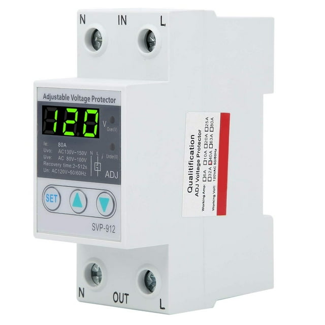 Protector de Voltaje Eujgoov Ajustable bajo y Sobrevoltaje 120VAC 80A