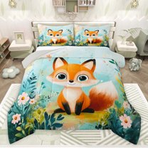 Castle Fairy Child Cute Animal Fox Twin Comforter Sets,Chic Floral Flowers Bedding Set