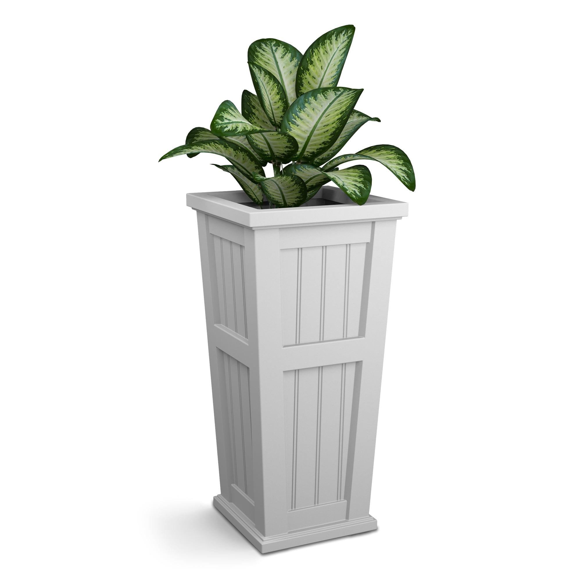 Cape Cod 15.5" x 15.5" x 32" Square White Self-Watering Plastic Planter
