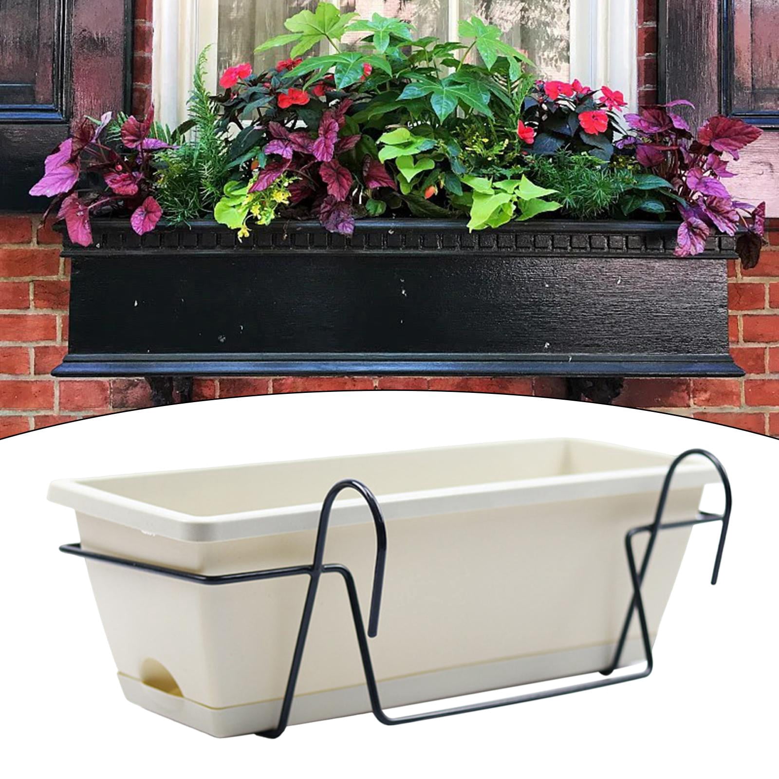simhoa Balcony Railing Planter over The Railing Planter Box with Rack and Tray Plant Holder Deck Window Boxes Planter for Deck Porch black iron rack