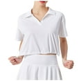 thumbnail image 2 of UPPADA T-Shirts à Manches Courtes pour Femmes, Col à Revers Décontracté, Polos de Golf à Col en V, Séchage Rapide, Hauts de Sport et d'Entraînement, T-Shirts Basiques de Couleur Unie, Blanc, TG, 2 of 6