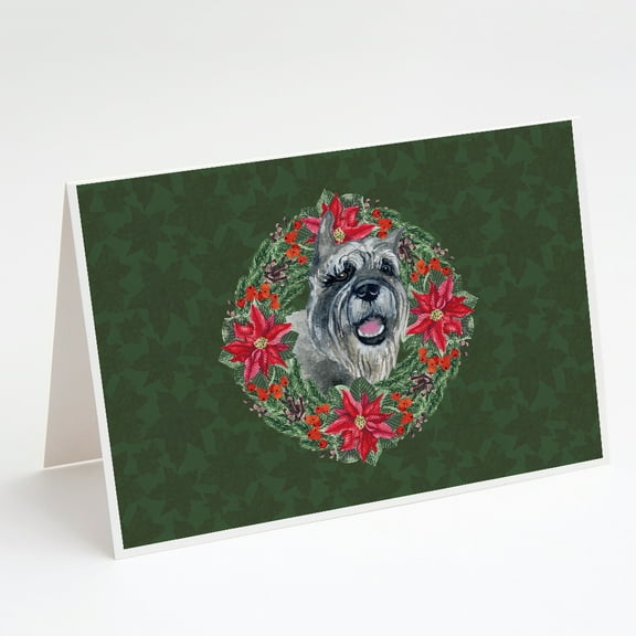 Schnauzer Poinsetta Wreath Greeting Cards and Envelopes Pack of 8