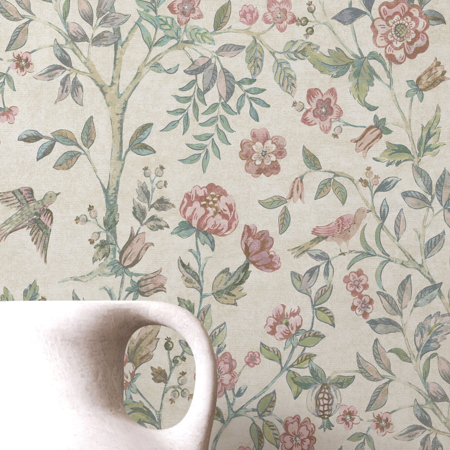 Better Homes & Gardens Blush Bird Botanical Peel and Stick Wallpaper 30.75 Sq. ft