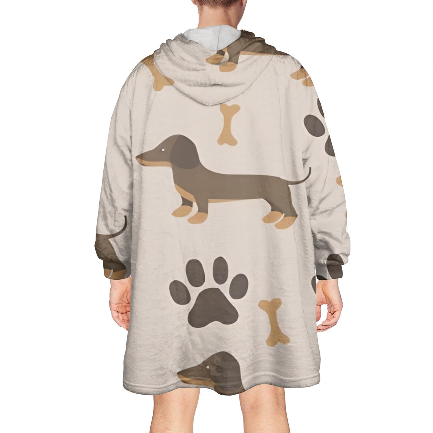Wearable Oversized Blanket,Dachshund and Paws Wearable Blanket Hoodie for Adults,Cozy Hooded Blankets with Super Pockets,Super Warm Fuzzy Pullover for Women & Men
