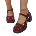 thumbnail image 4 of Miluxas Women’s Strap Platform Mary Jane Shoes, Leather Round Toe Chunky Block Heel Pumps, Vintage Dress Shoes Wine 9(42), 4 of 9