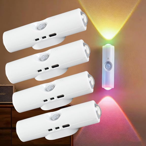 Rechargeable Smart LED Motion Sensor Ambient Light, Wireless RGB Color Changing Night Light with Auto On/Off, Magnetic Stick-On Wall Light for Hallway, Stairs, Closet, Cabinet, Bedroom (4, 7 Color)