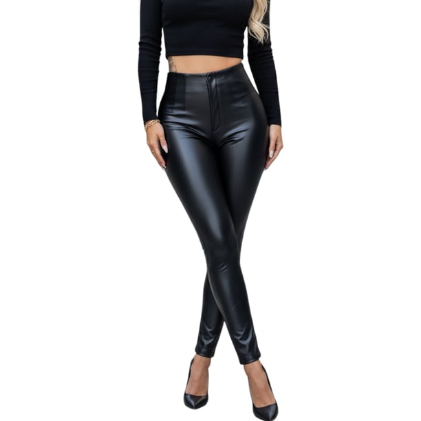 Legging Mujer Vinipiel Imitación Cuero Tiro Alto Casual