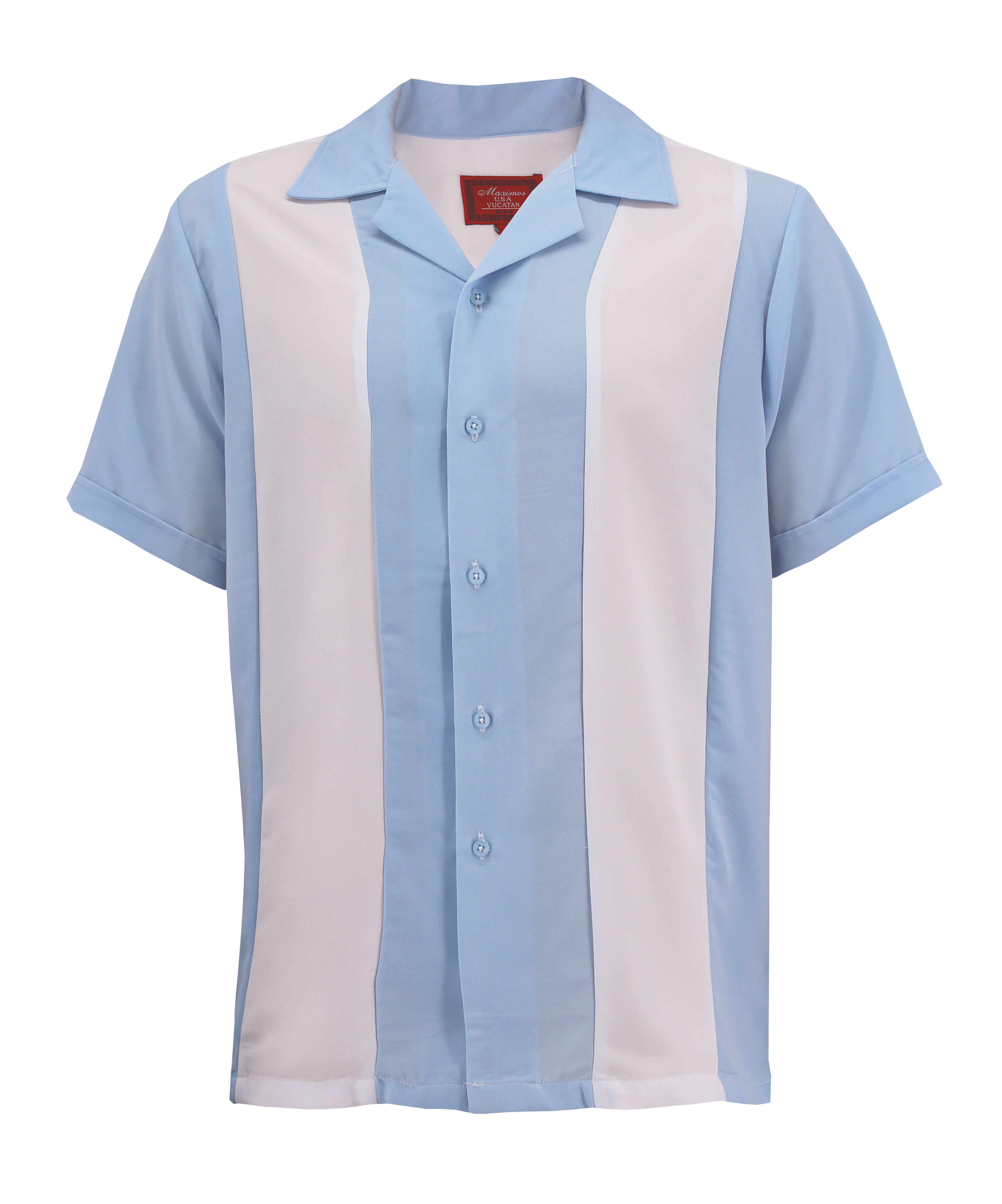 Maximos - Men's Two Tone Bowling Casual Dress Shirt (White / Light Blue ...