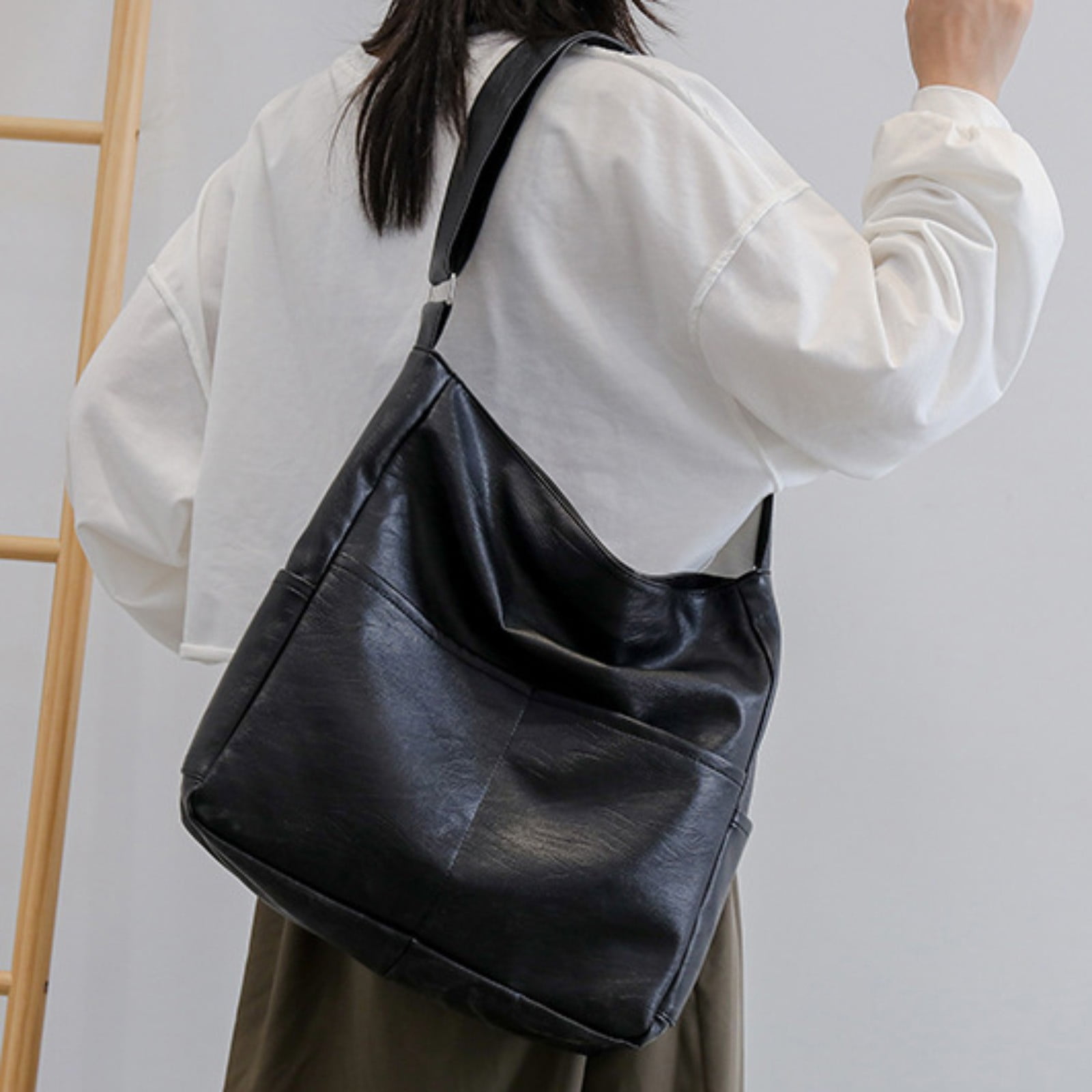 Slouchy Leather Hobo Crossbody Shoulder Tote Bag for Women Casual Purse Messenger Bags Travel Work