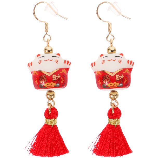 1 par de pendientes de gato de la fortuna para mujer, joyería de moda para las orejas, regalo para niñas y mujeres.