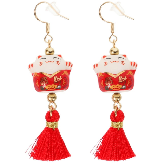 1 par de pendientes de gato de la fortuna para mujer, joyería de moda para las orejas, regalo para niñas y mujeres.
