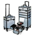 thumbnail image 2 of Byootique Rolling Makeup Train Case 3-Piece Cosmetic Organizer Kit Trolley Organizer Travel Case Lockable Salon Barber Case Traveling Cart Trunk with Wheels for Makeup Artist Trave Nail,Mermaid Silver, 2 of 9