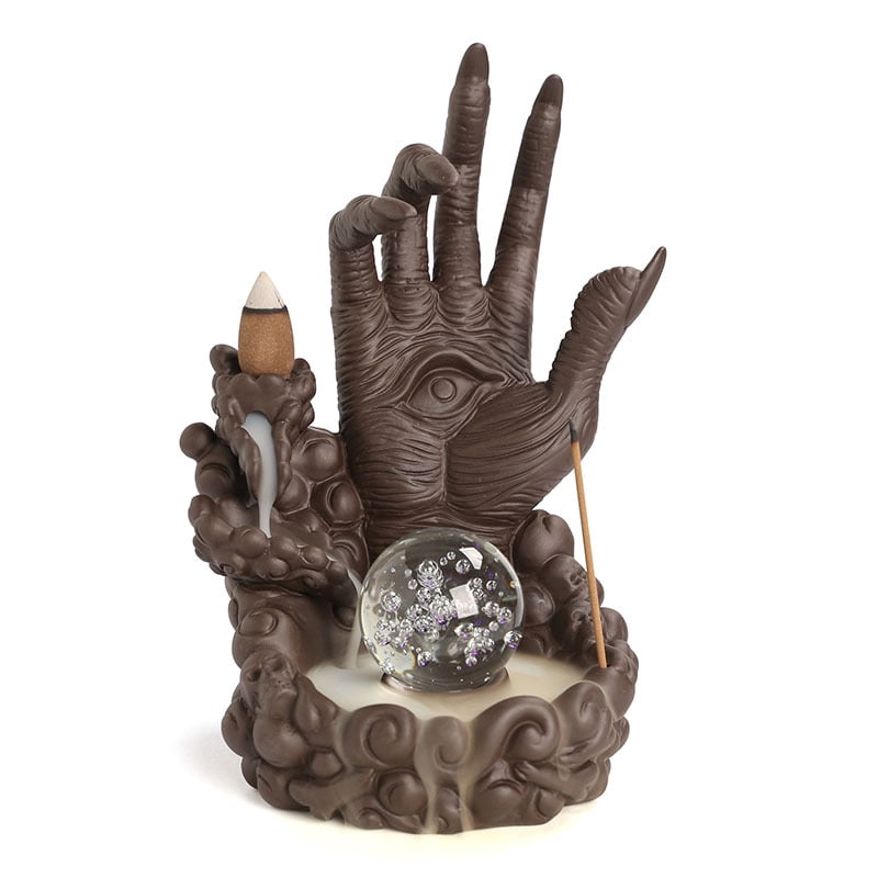Buddha Hand Series Backflow Incense Burner Skull Incense Waterfall Holder Smoke Indoor Creative LED Ceramic Incense Cone Incense Burner Decoration Incense Burner Ornamen for Home Office Yoga Temple