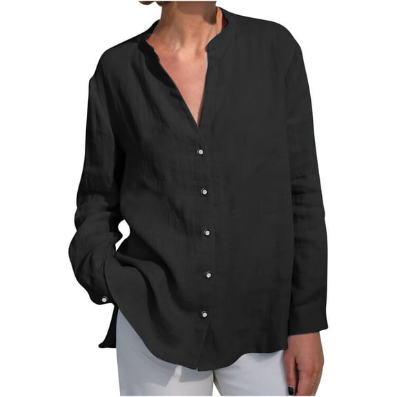 Womens Blouses Long Sleeve Shirt Women Casual Fashion Solid Color Button T-Shirt Long Sleeves One Shoulder Top Blouse Tops Black-1 M