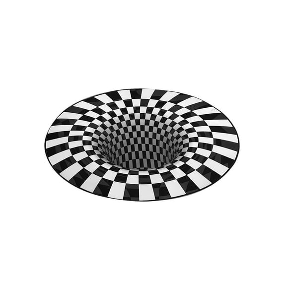 Coussin de Sol Illusions d'Optique Tapis Rond à Carreaux Décoration Maison Cuisine