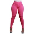 thumbnail image 2 of ZHOGXU Women Jeans With Pocket High Waisted Solid Color Slim Fit Stretch Fashion Denim Pants Trousers For Daily Wear,Hot Pink,Xl, 2 of 7