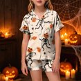 thumbnail image 2 of CAUYDY Halloween Pajamas Girl Silk Pajamas Button Up Shirt and Shorts Satin Pajama Set 2 Piece Loungewear Sleepwear,6-7 Y, 2 of 5