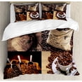 thumbnail image 1 of Coffee Queen Size Duvet Cover Set, Rustic Collage of Images Showing Different Kinds of Roasted Grains, Decorative 3 Piece Bedding Set with 2 Pillow Shams, Brown Dark and Sand Brown, by Ambesonne, 1 of 3