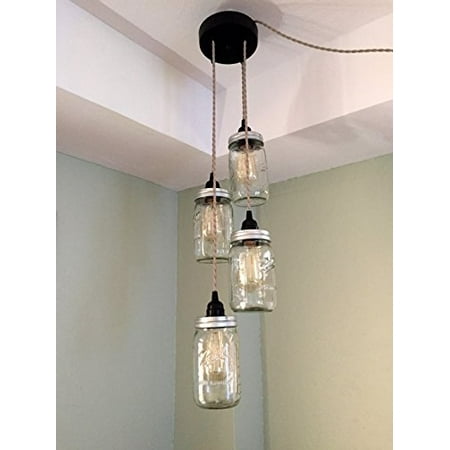 Industrial Rewind Mason Jar Chandelier Swag Light No Hard Wiring Industrial Rewind Mason Jar Chandelier Swag Light No Hard Wiring Just Hang It Up And Plug In Sand Cord Com