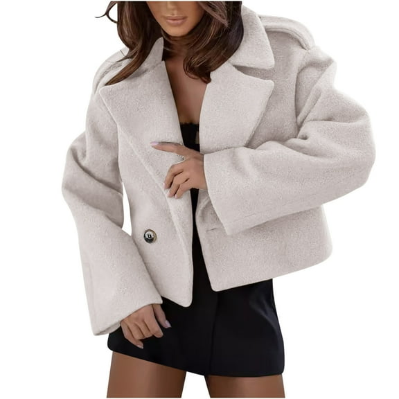 Lenpel Fleece Jackets for Women Long Sleeve Open Front Wool Blend Cropped Outwear Trendy Warm Winter Coats