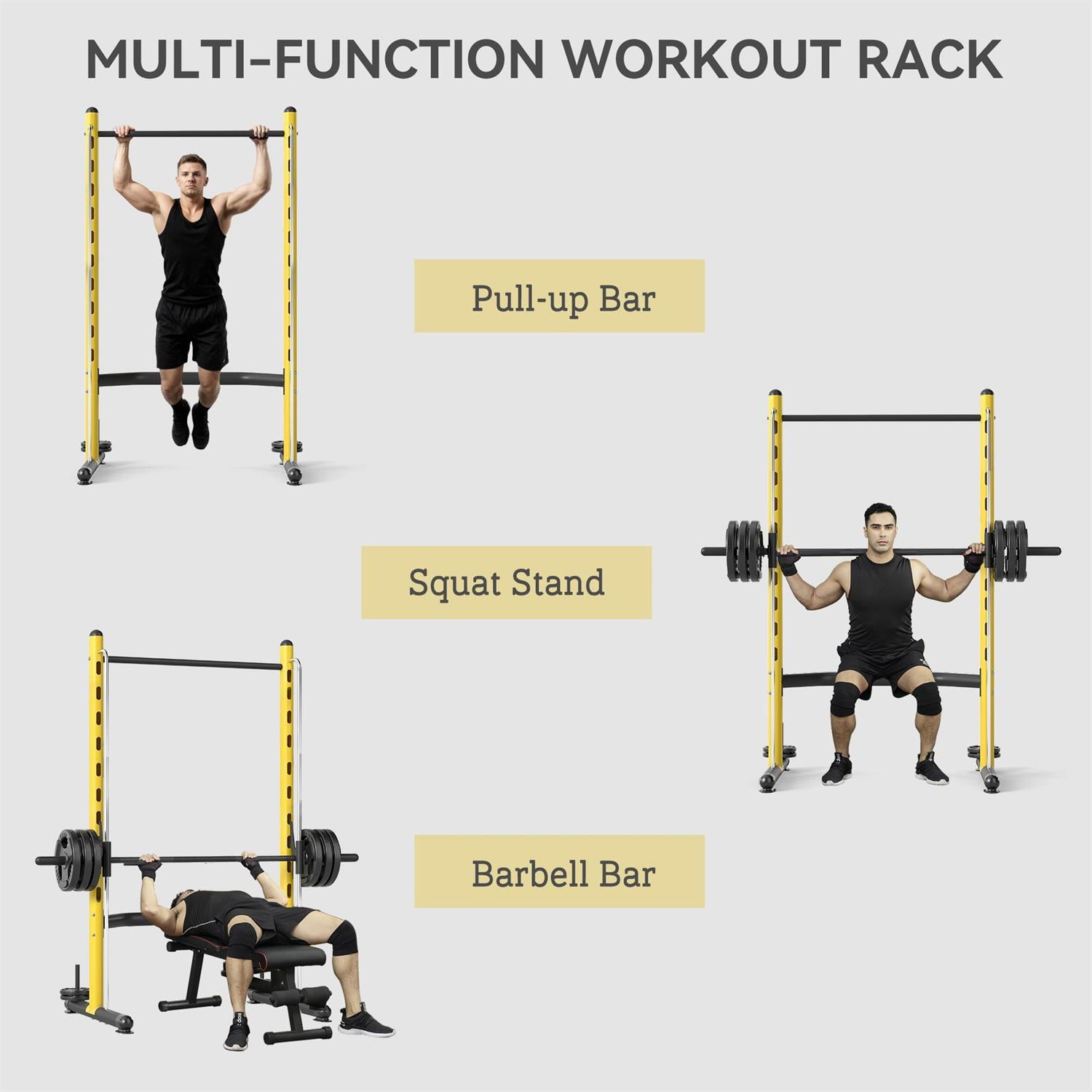 Demifill Multi-Function Weight Lifting Half Rack - Yellow, Squat Rack with Pull-Up Bar & Barbell, Adjustable Bench Press Compatible