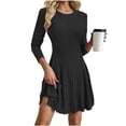 thumbnail image 4 of Zpanxa Womens Winter Dresses, Crew Neck Long Sleeve Ribbed Knit A Line Mini with Pleated Waist, 4 of 9