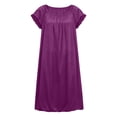 thumbnail image 5 of Blmnix Sexy Nightgown Sleep Shirts for Women Sleep Dresses Satin Nightgowns Night Shirts Crew Neck Short Sleeve Knee Length Purple Moomoo Nightgowns for Women, 5 of 7