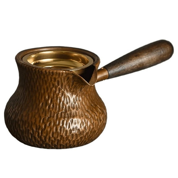 Geiomoo Handmade Hammered Texture Copper Teapot, Boiling Kettle with Wooden Handle and Tea Strainer, Charcoal Stove Tea Pot