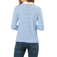 thumbnail image 4 of INSPIRE CHIC Women's Long Sleeve Top Contrast Striped Doll Collar Elastic Loop Back Casual Blouse M Light Blue, 4 of 9