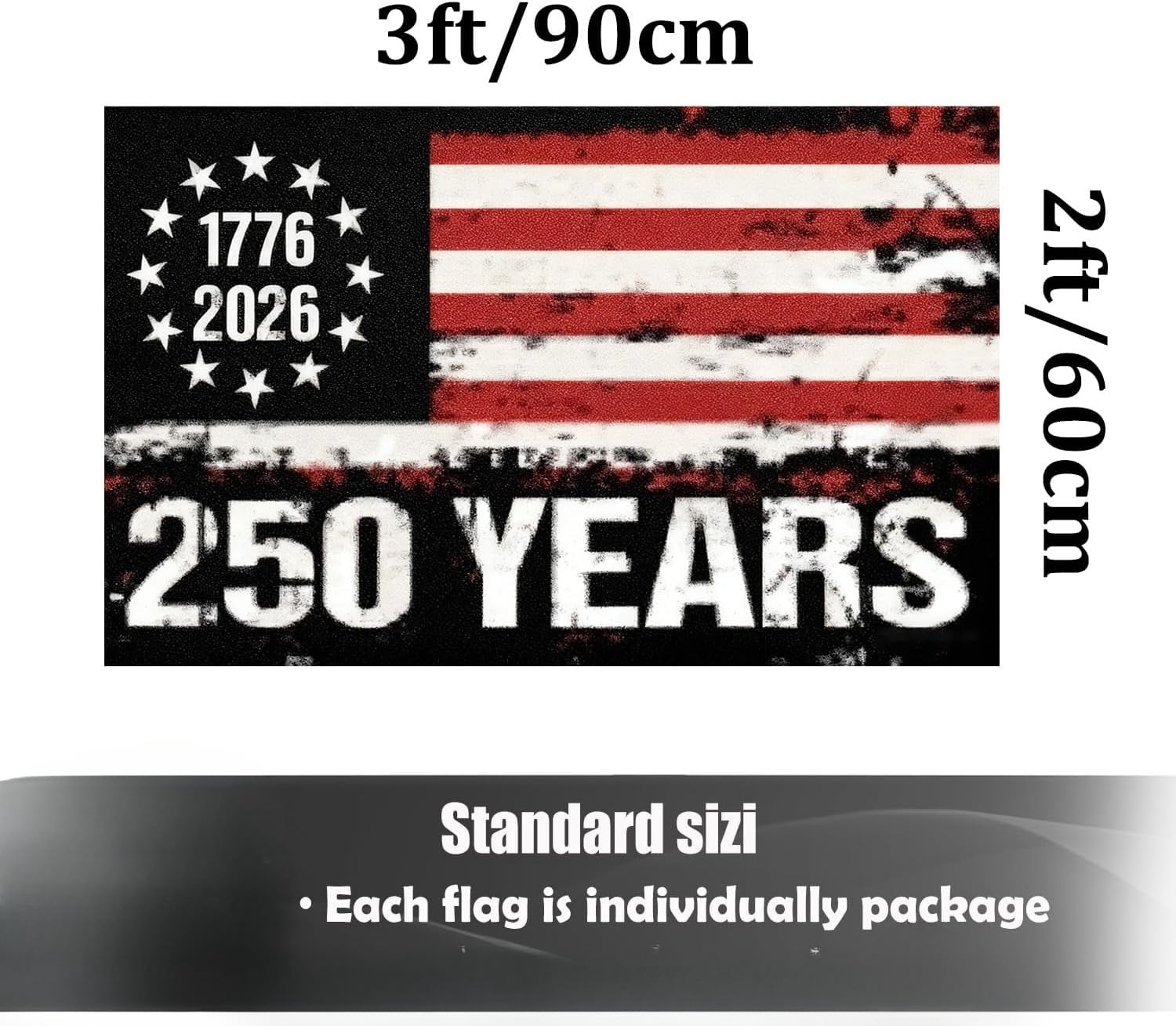 USA 250th Anniversary Commemorative Flag 2x3 ft | Exclusive Black-Red-White Colorway 200D Weather-Resistant Polyester Double-Sided Triple-Layer Construction Indoor/Outdoor Use 2026 Patriotic Decor