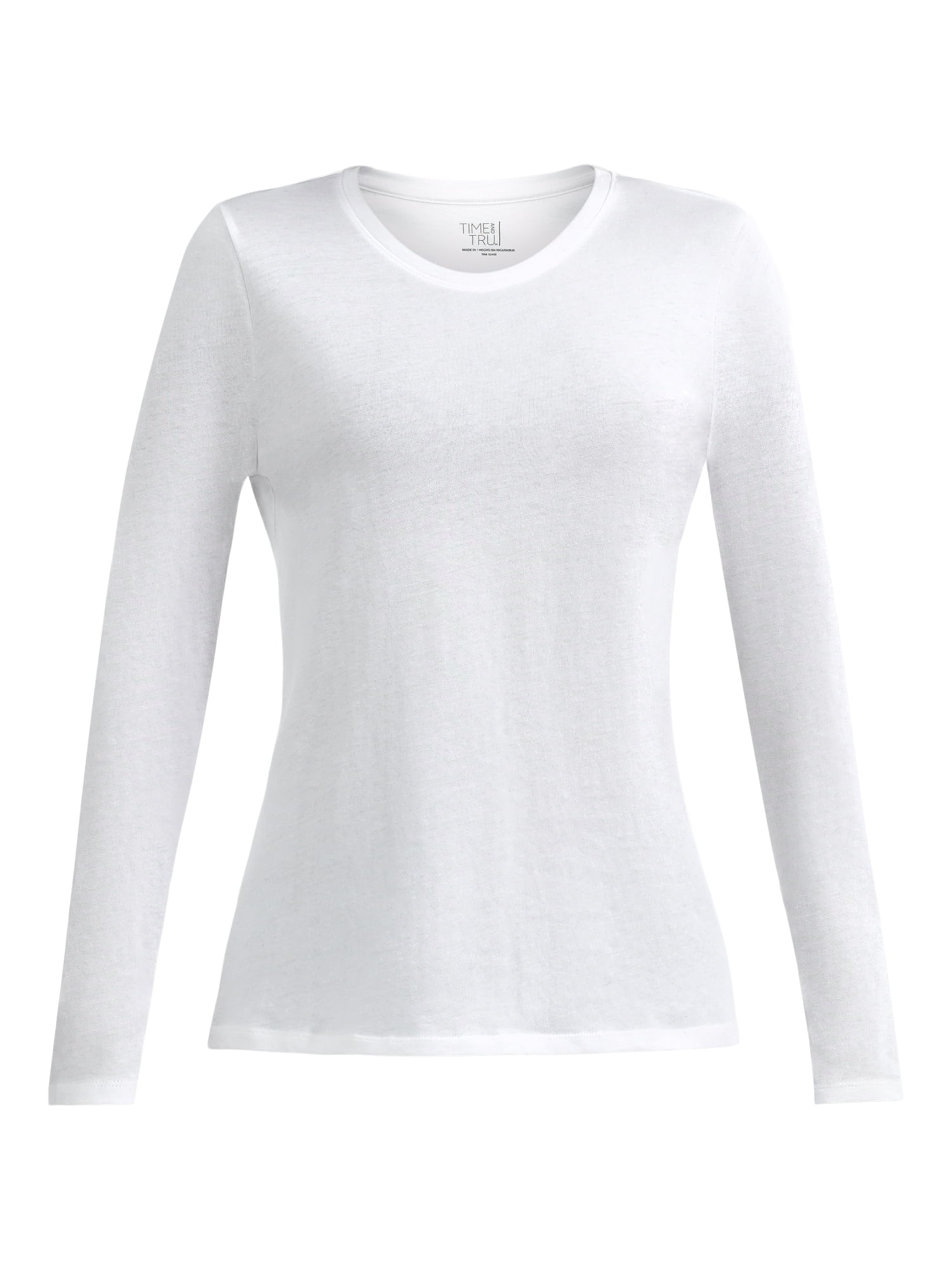 Time and Tru Women's Cotton Crewneck Tee with Long Sleeves, Sizes XS-XXXL