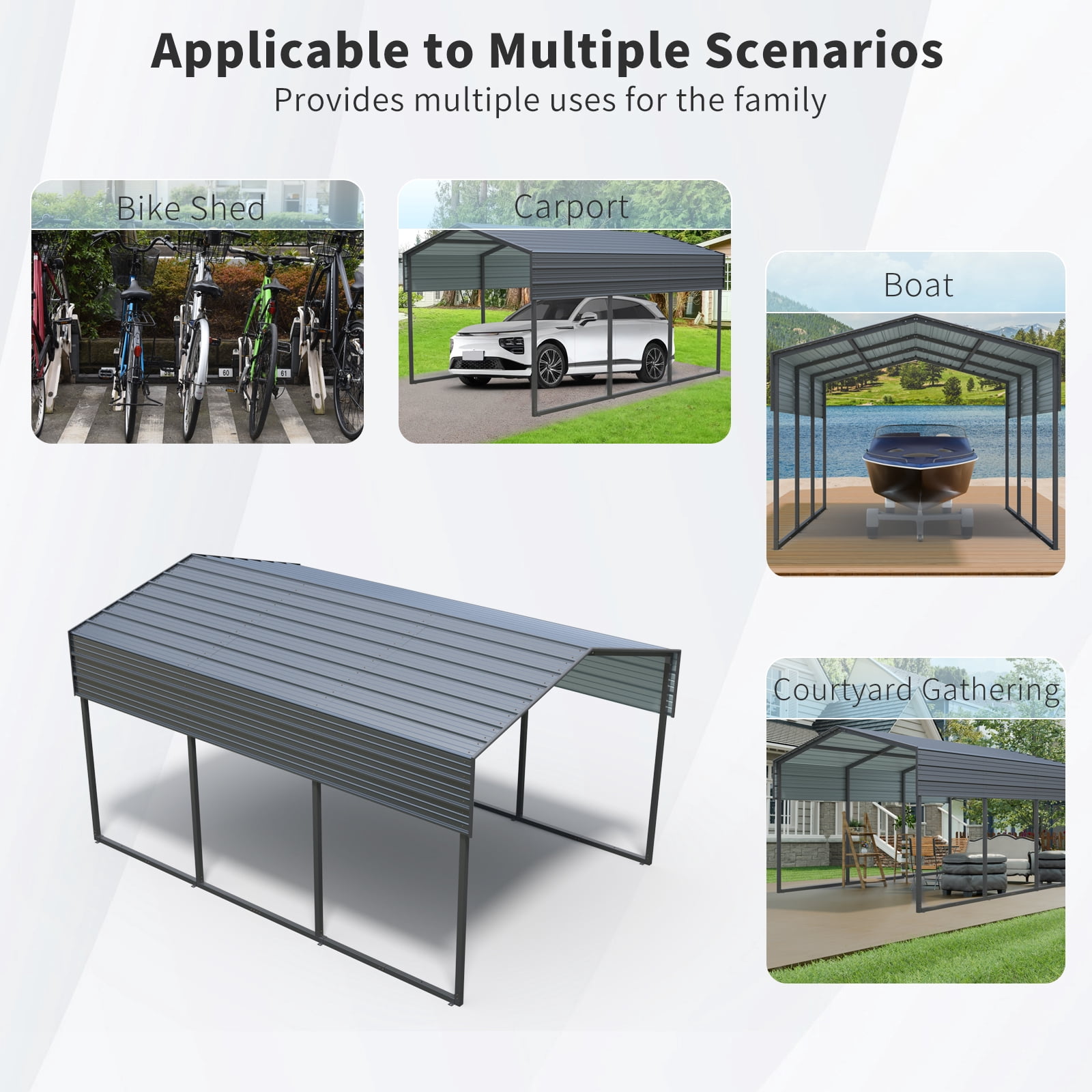 IMagacFun 10x15 Metal Outdoor Carport Heavy Duty Carport Canopy Large Garage with Galvanized Steel Roof and Frame for Driveway Car, Truck