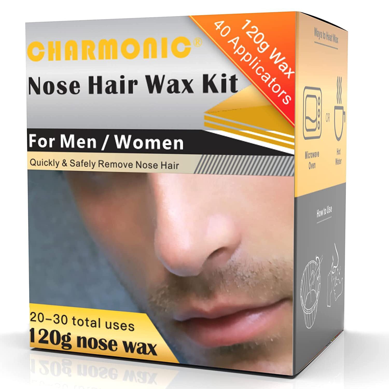 Charmonic /120g Nose Wax Kit for Men and Women, Quick & Painless Nose  Hair Remover Wax with 40 Wax Applicator (20 times usage count) 