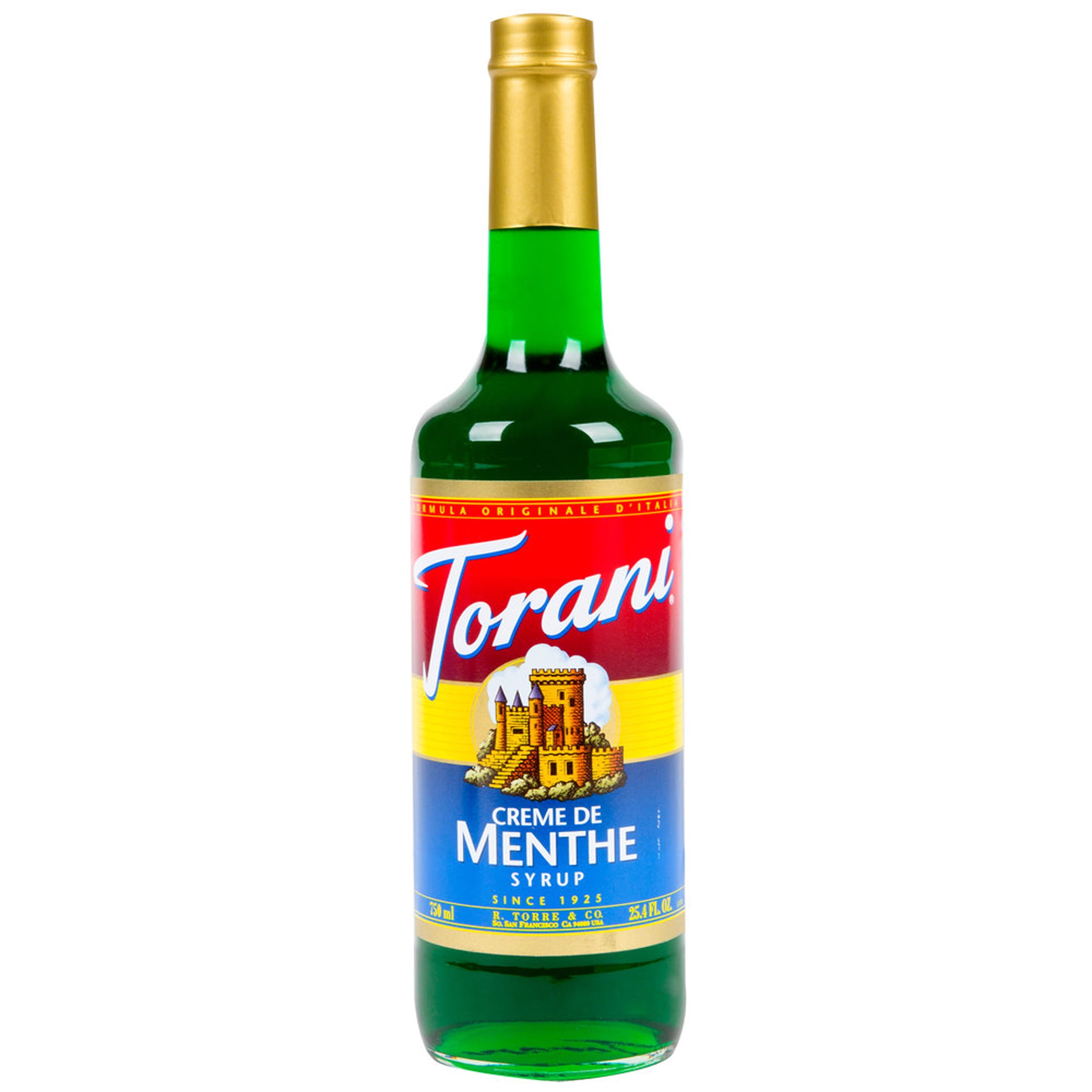 Torani Creme de Menthe Syrup 750 mL single bottle Glass