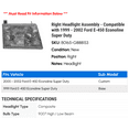 thumbnail image 2 of Right Headlight Assembly - Compatible with 1999 - 2002 Ford E-450 Econoline Super Duty 2000 2001, 2 of 2