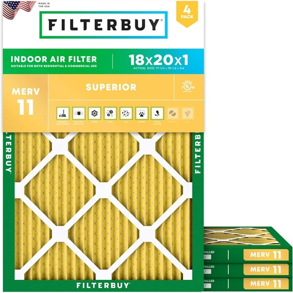 Filterbuy 18x20x1 MERV 11 Pleated HVAC AC Furnace Air Filters (4-Pack)