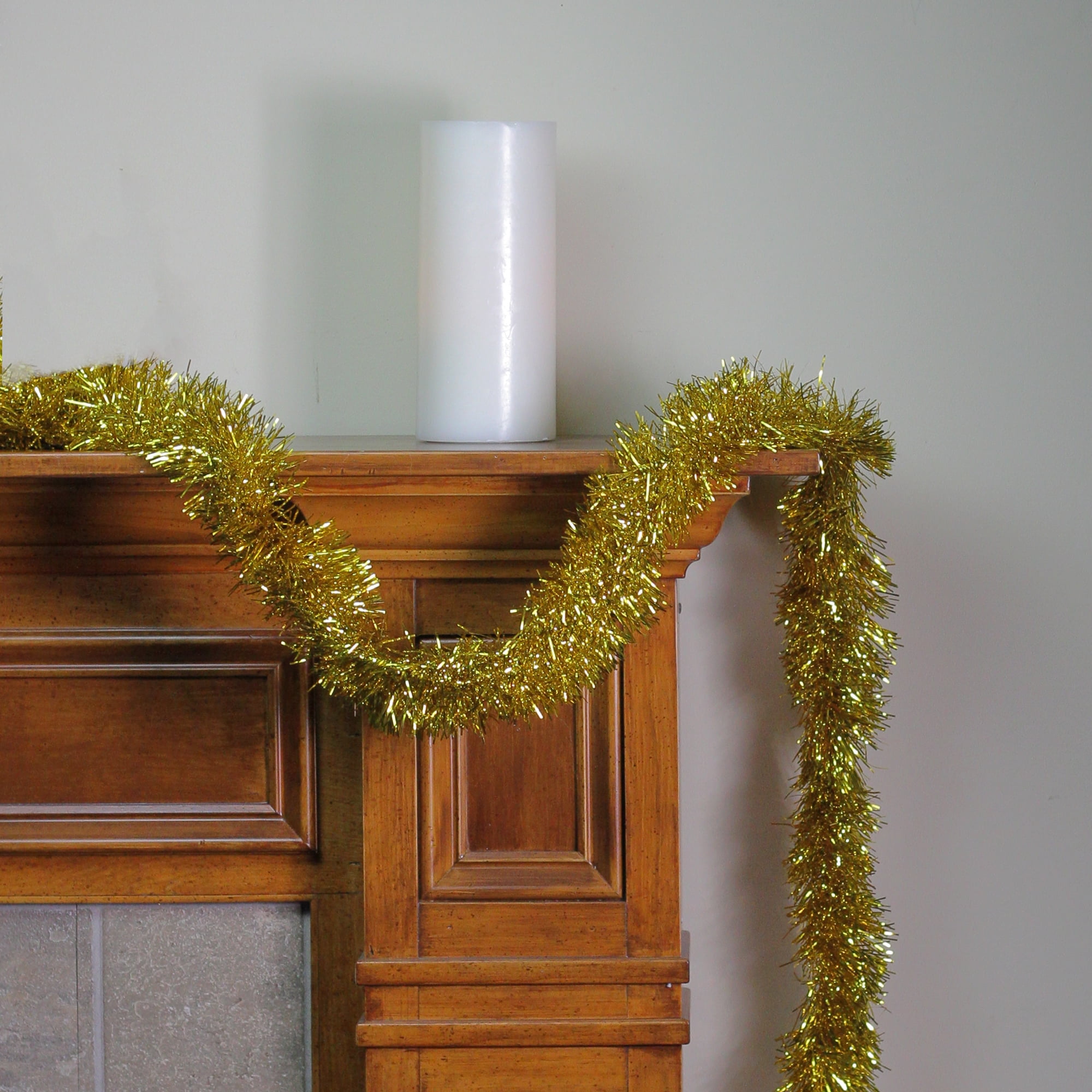 50' Shiny Gold Festive Christmas Foil Tinsel Garland - Unlit - 6 Ply