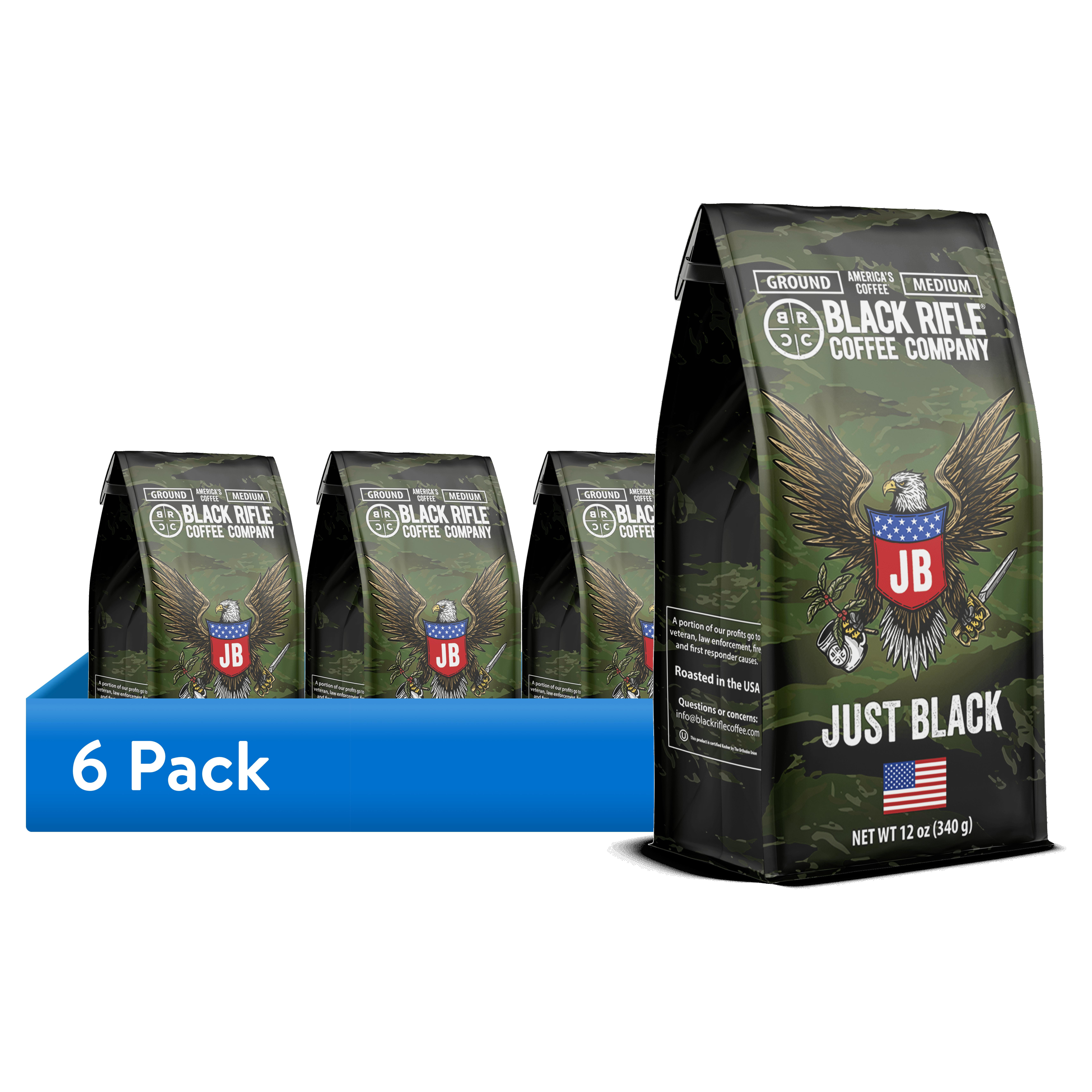 (6 pack) Black Rifle Coffee Company Just Black, Medium Roast, Ground Coffee,12 oz