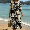 thumbnail image 6 of VBVC Women's and Women's Plus 3/4 Sleeve Midi Dress, Summer Casual Crew Neck Dress For Women, Ladies' Loose Fit Floral Dress with Pockets,Black,S-5XL, 6 of 8