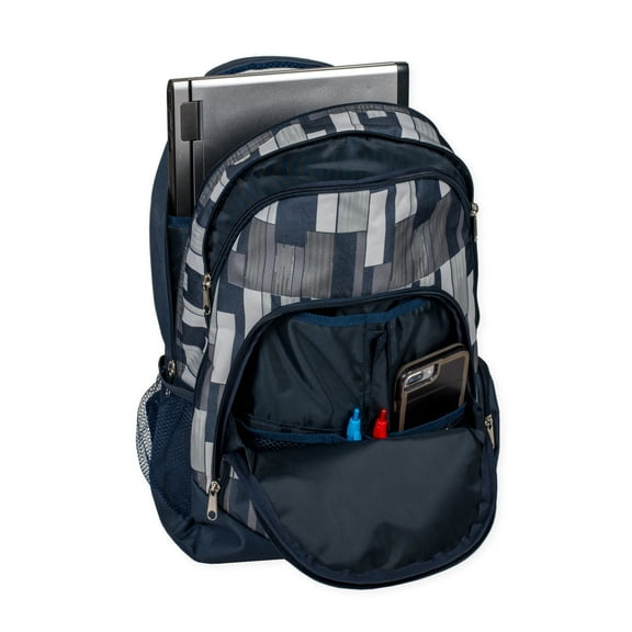 Reinforced and Water Resistant Padded Laptop School Backpack (Grey Pixel Stripe)