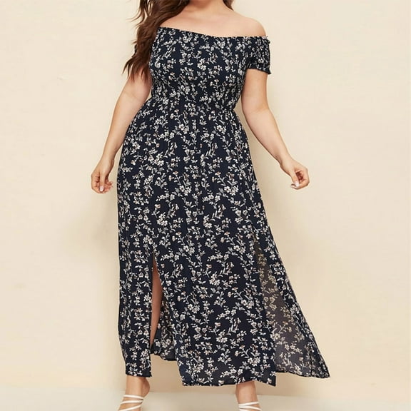 Zorckvet A Line Dresses for Women off the Shoulder Dressy Flowy Long Plus Size Short Sleeve Ladies Dress Fashion