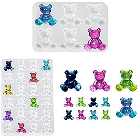 2 Pack 3D Bear Epoxy Resin Silicone Molds,Animal Silicone Molds for Casting Candy Fondant Cake Craft DIY DIY Crystal Epoxy Resin Mold Bear Earring Brooch Hairpin Mold