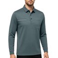 thumbnail image 5 of GrmtClth Polo Shirts for Men Long Sleeve Lapel Collar Striped Chest Pocket Soft Comfort Spring Autumn Workplace Shirts Green 2XL, 5 of 5