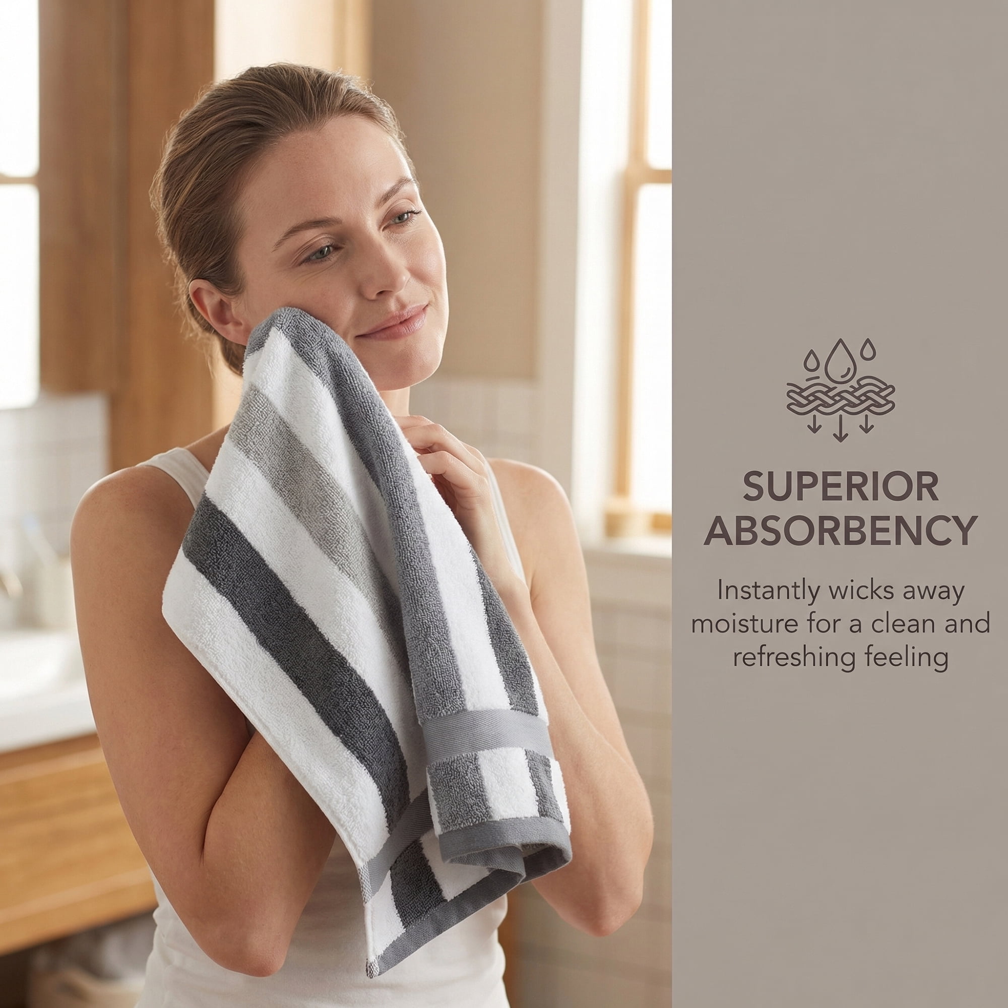 Unique Bargains 13 x 13 Inches Striped Cotton Showering Bathroom Washcloths Grey 6pk