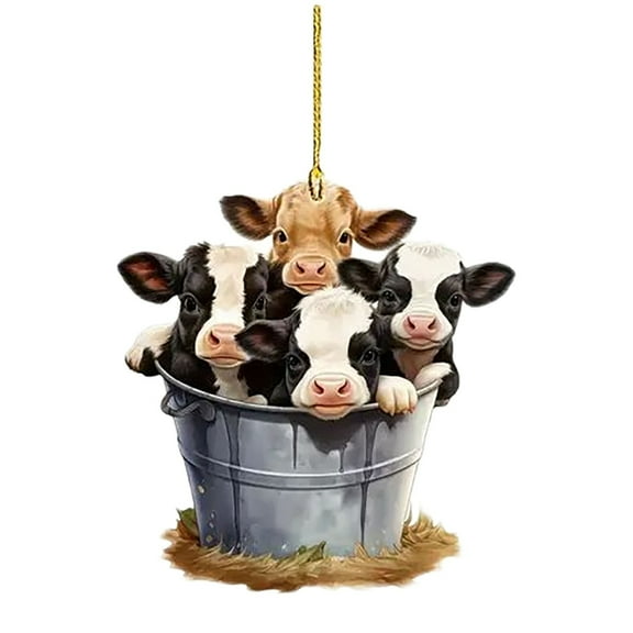 Cow Ornaments for Christmas Tree, Acrylic Cow Ornament, Farmhouse Christmas Ornaments, Xmas Birthday Animals Lover Gifts for Men Women, Xmas Tree Hanging Decoration