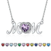Bestyle S925 Sterling Silver Necklace for Mom Grandma Shiny CZ Heart Pendant Necklace February Created Amethyst Birthstone Jewelry Mother's Day Gift