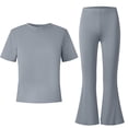 thumbnail image 4 of Zpanxa Girls Sets Solid Color Short Sleeve Crew Neck Top with Long Pants 2 Piece Casual Outfit 9-10 Years, 4 of 6