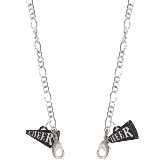 Acrylic 3/4" Black Cheer Megaphone Silvertone Face Mask Necklace