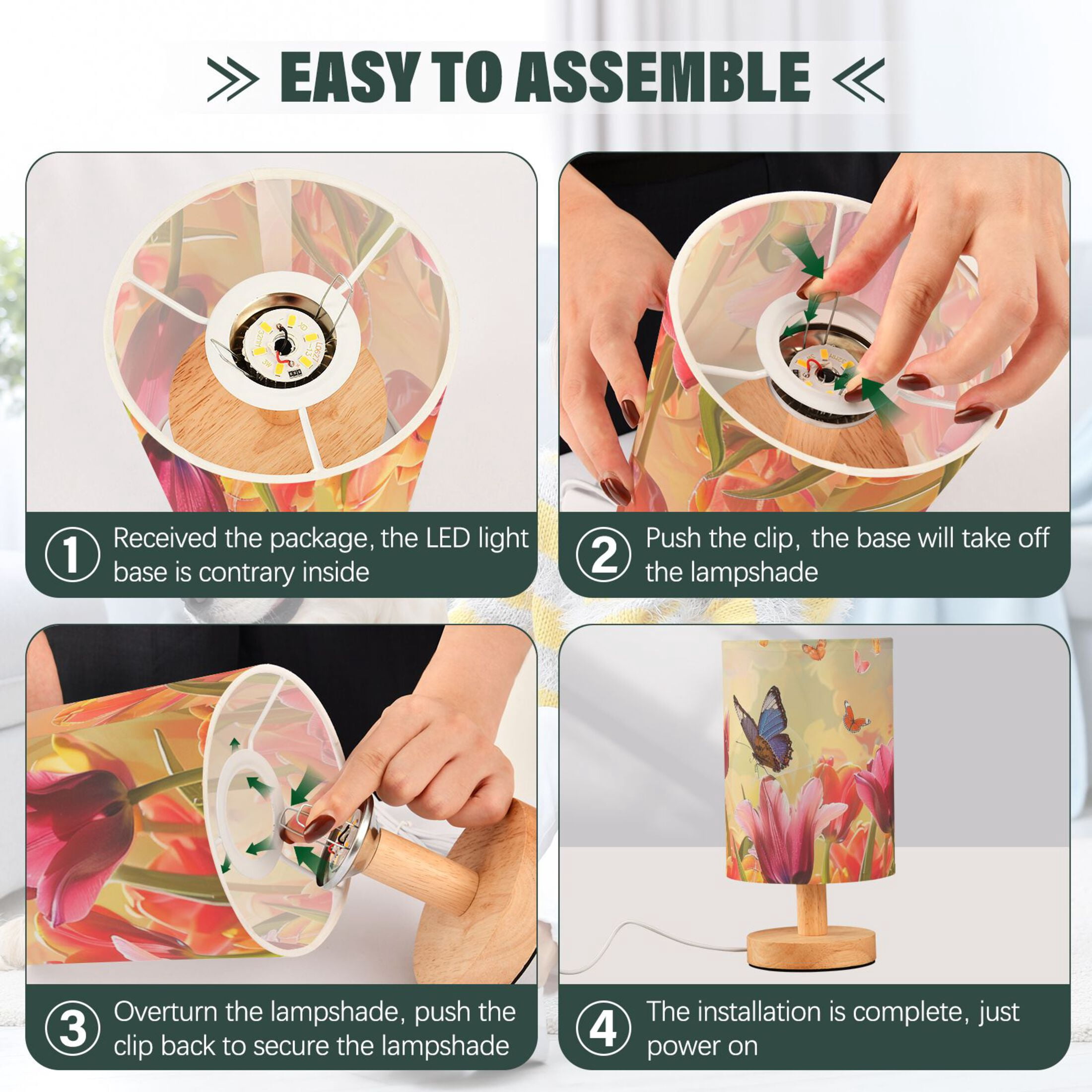 Tulips Butterflies Sun Oil Painting Table Lamp with USB Port LED Warm Light Lamp Night Light Home Decor